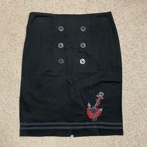 Living Dead Souls Black Anchor Rose Wiggle Knee High Waisted Skirt M